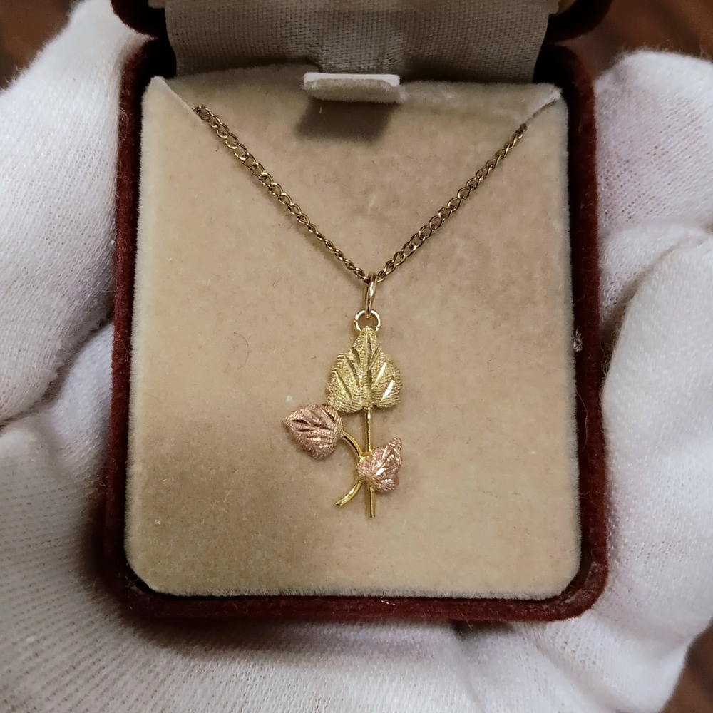 10k Gold Pendant Black Hills Gold Leaves + 14K Gold-Filled Chain